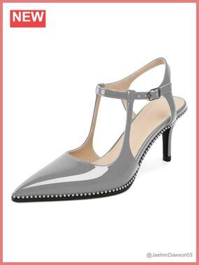 Slingback Kitten Heels Pointed Toe Ankle Strap Beaded Pumps 2.5 Inch Heels Chic